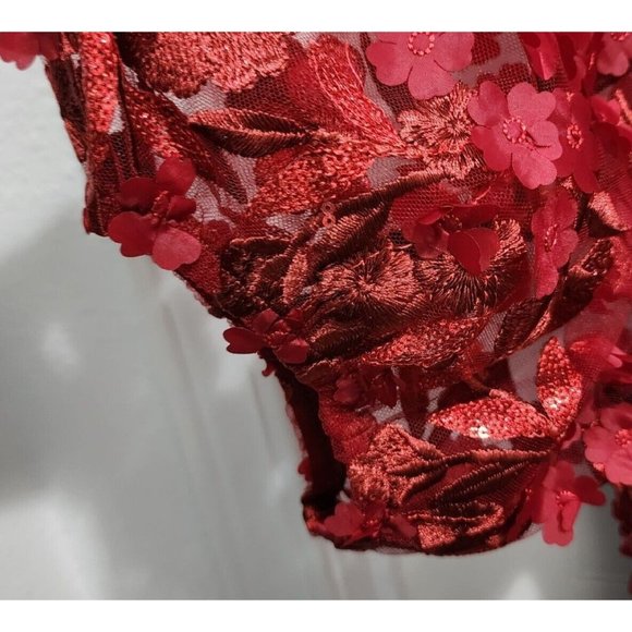 NEW Torrid Women's Textured Floral Mesh Puff Short Sleeve Dress Red Plus Size 20 - Picture 4 of 12